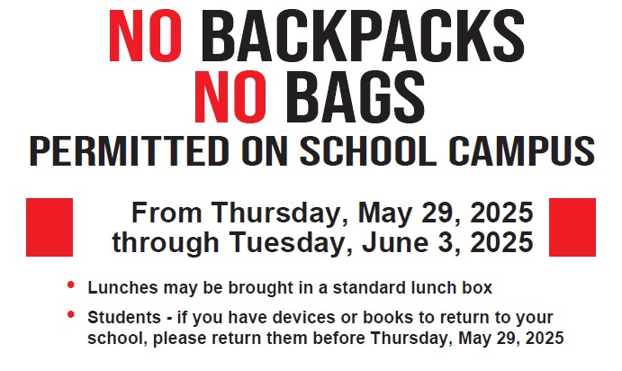  NO BACKPACKS NO BAGS PERMITTED ON SCHOOL CAMPUS picture